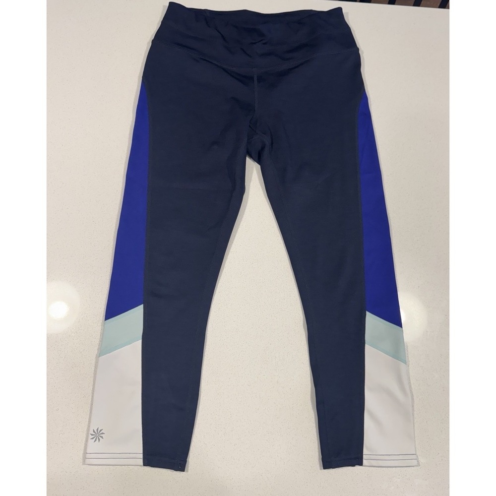 Athleta Womens Small Colorblock Leggings Blue White Athletic Yoga Pants S
